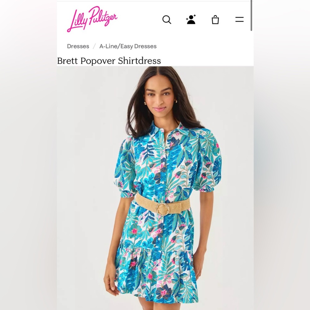 Lilly Pulitzer Turquoise Floral Brett Popover Dress NWOT